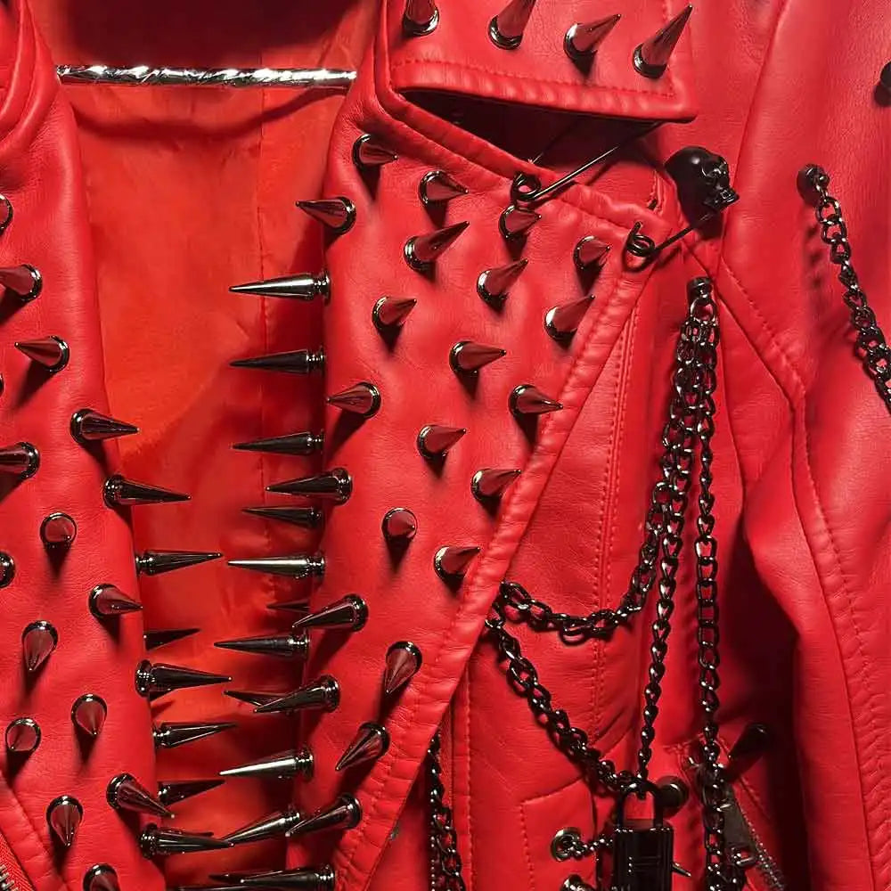 Punk Rock E-Girls Club Wear Harajuku Coat Goth Y2K Pu leather Jacket Zipper Spike Studded Rivet Grunge Chain Emo