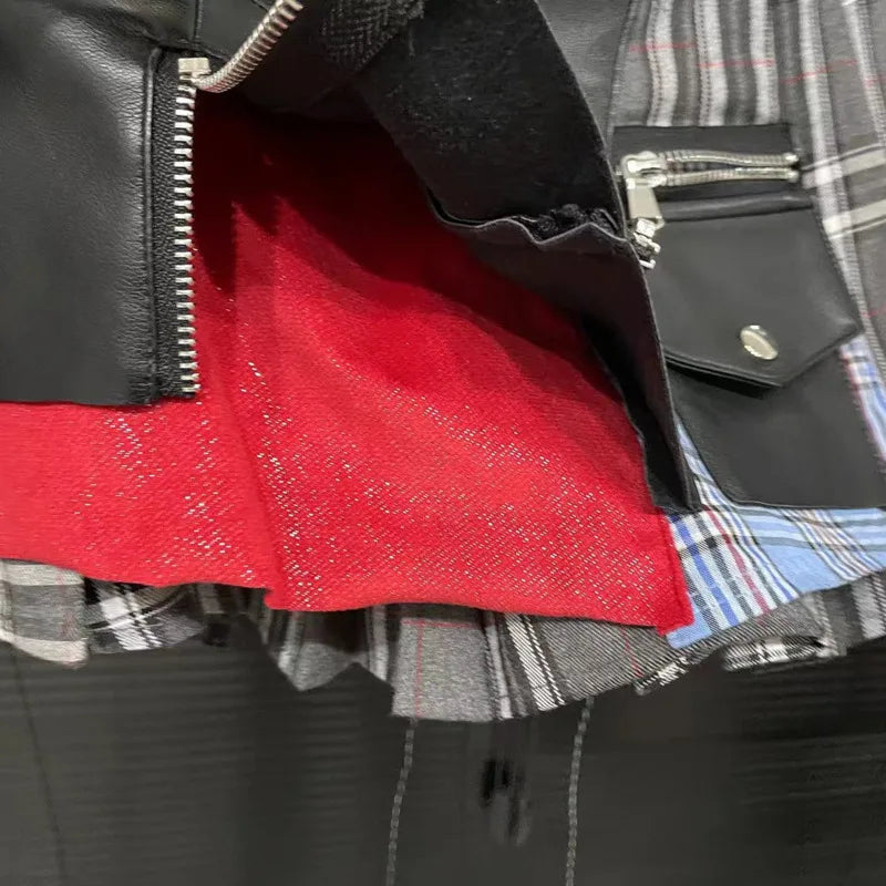 Women Trend Denim PU Leather Short Skirt Fashion Modern