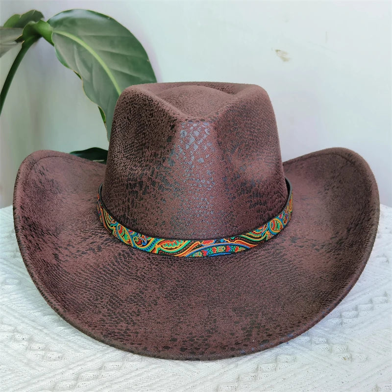 Faux Leather Western Cowboy Hats Men Women retro cowboy hats big brim cowgirl hat knight hat men. Australian