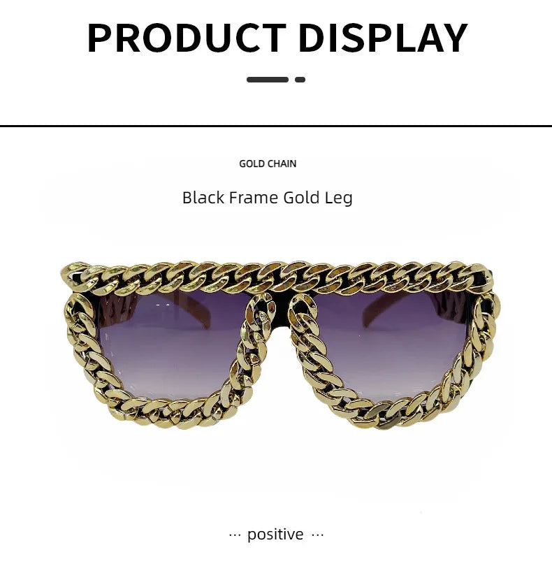 Gold Chain Sunglasses for Men Retro Exaggerated Fashion Designer