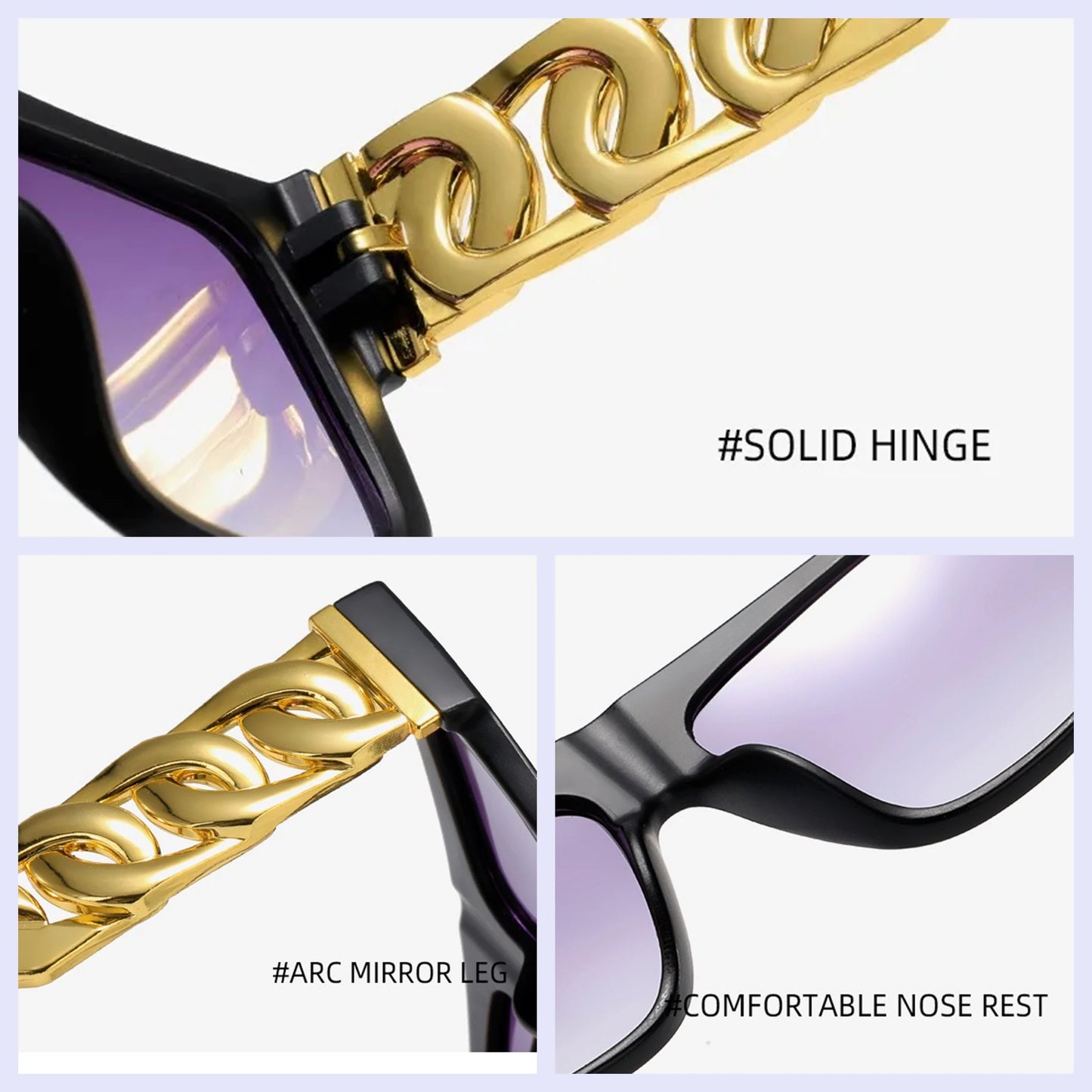 Gold Chain Sunglasses for Men Retro Exaggerated Fashion Designer
