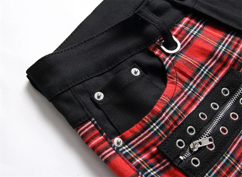 Men New Suspender Color Blocking Slim Fit Hip-hop Personality Funny Design for Men's Denim