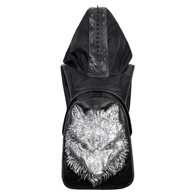 Unisex Waterproof Thicken Leather Backpack - 3D Rivet Embossed, Hooded Design, Spacious Laptop Rucksack for Daily & Travel