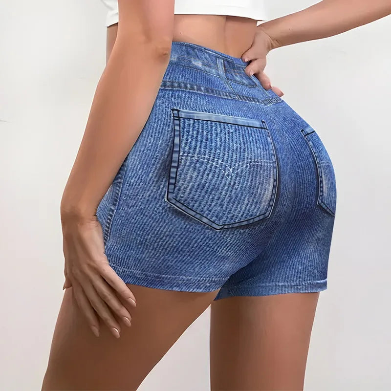 Girls Ripped Denim Shorts High Elasticity Hip Lifting Sports Shorts