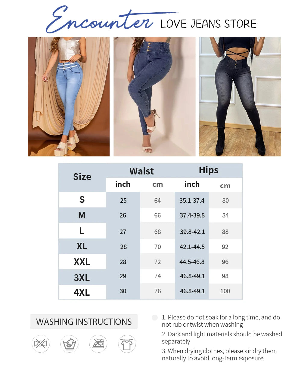 Sexy Skinny Slim Fit High Waist  Jeans for Women Trendy Demin Pants Party Peach Button Elastic Sexy Long Skinny Pencil Pants