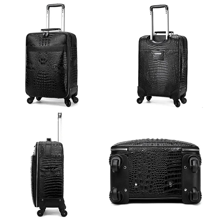 Genuine Leather crocodile pattern travel luggage with handbag backpack men's first layer cowhide trolley suitcase boarding case