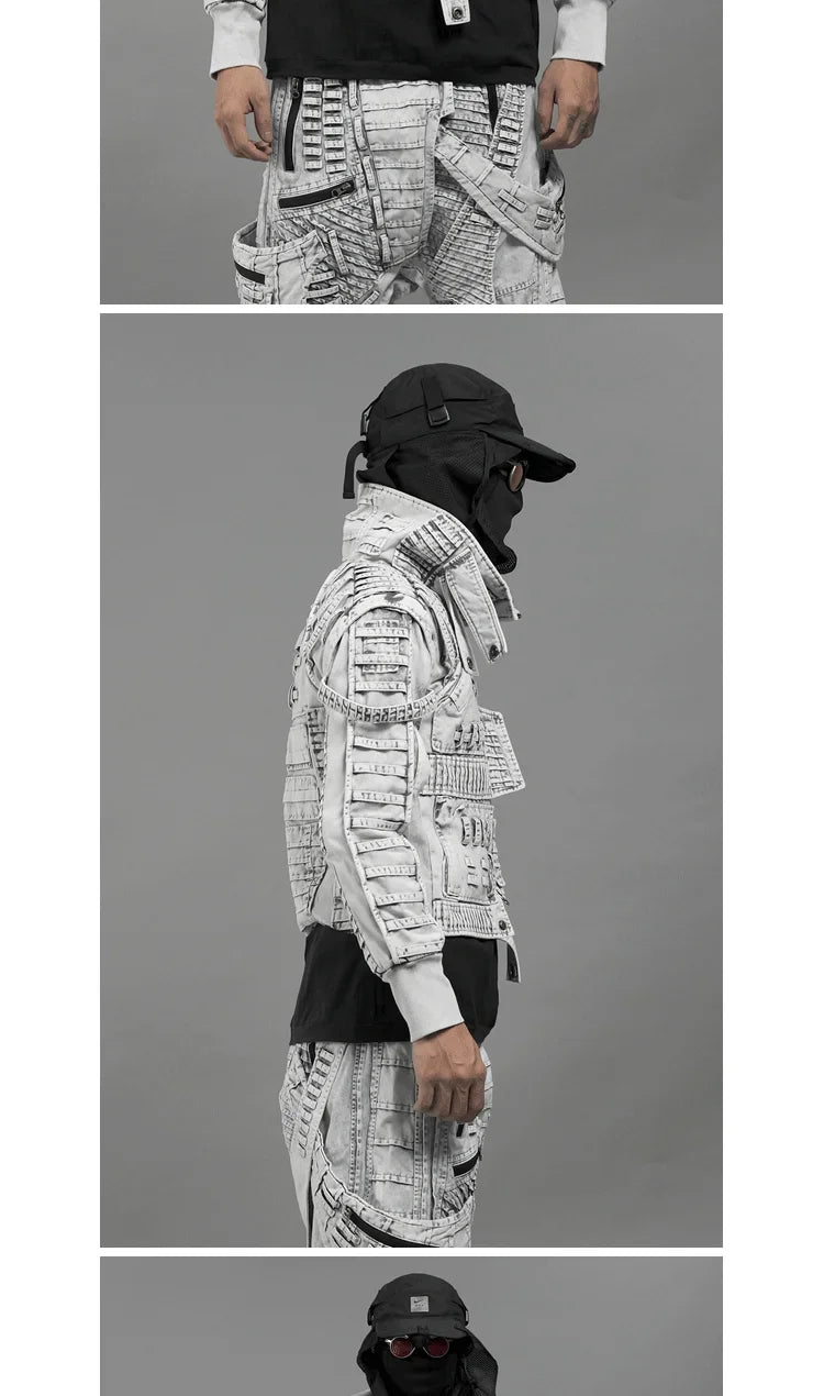 Waste Soil Sand Dune Style Men's Asymmetry Slim Fit Motorcycle Jacket Washed Distressed Fold Deconstruction Coat Male