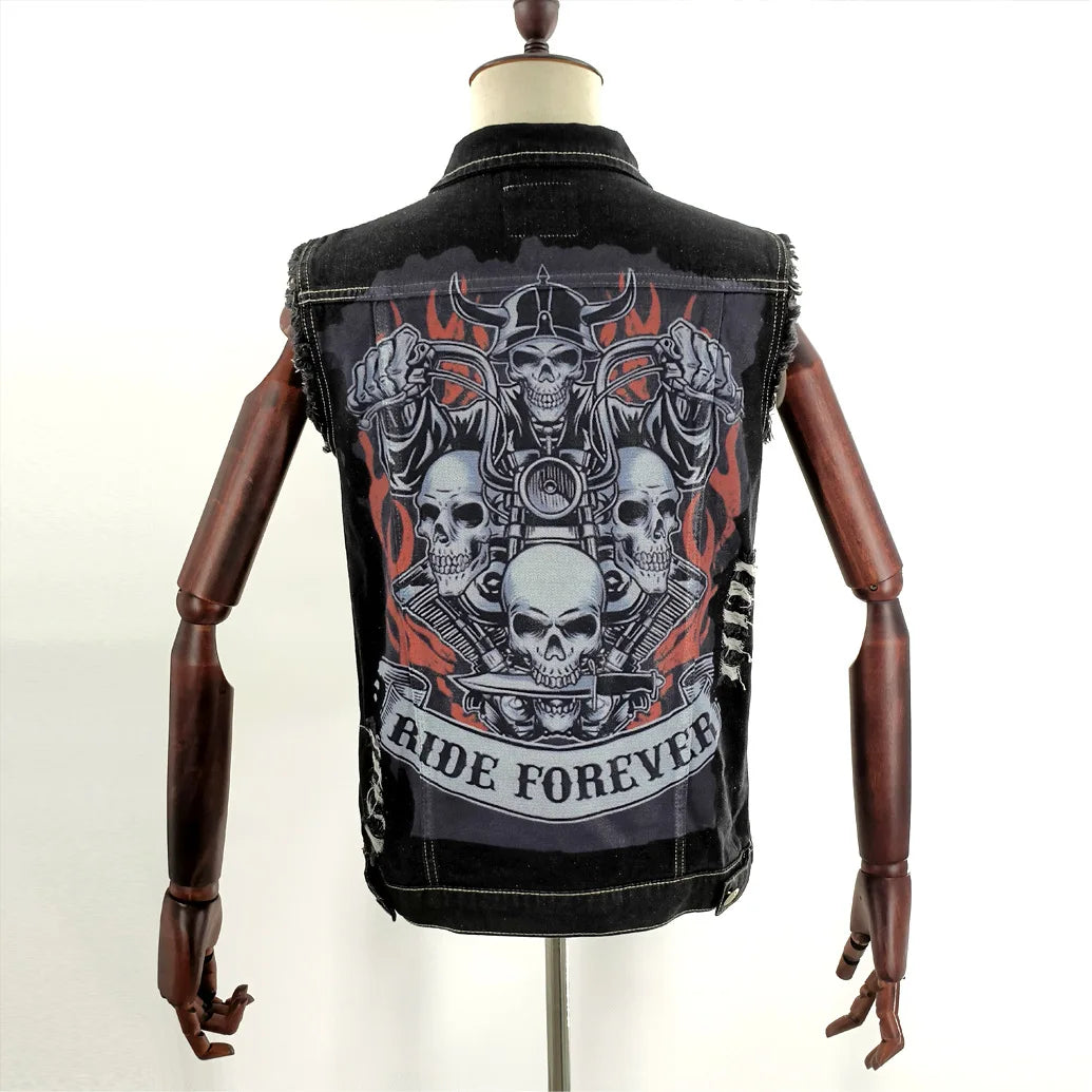 Men's retro fashion motorcycle sleeveless denim vest jacket high street