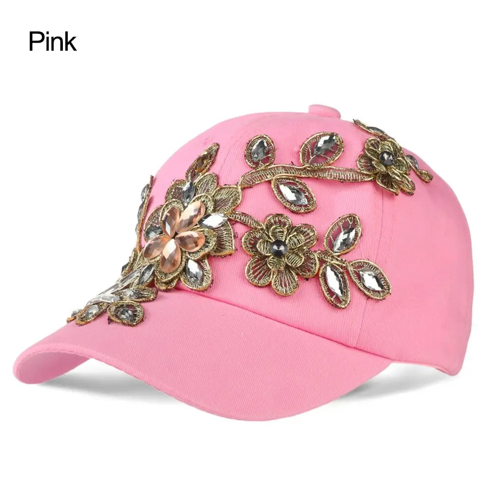 Diamond-studded Baseball Caps Cowboy Hat Cap Golden Flowers