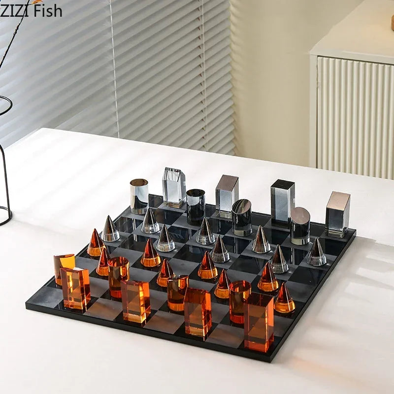 Minimalism Crystal Chess Ornaments Desk Decoration Modern Crafts Creative Geometric Artwork Chess Crafts Room Aesthetic Decor
