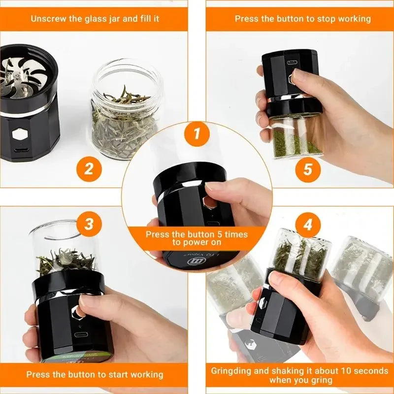 Portable Electric Herb Grinder USB Rechargeable Anti Touch Tobacco Crusher Grinders for Smoking Pipe Grass Smoke Accessories