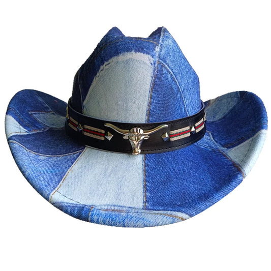 Ethnic Style Cowboy Hat Fashion Chic Unisex Solid Color Jazz Hat With Bull Shaped Decor