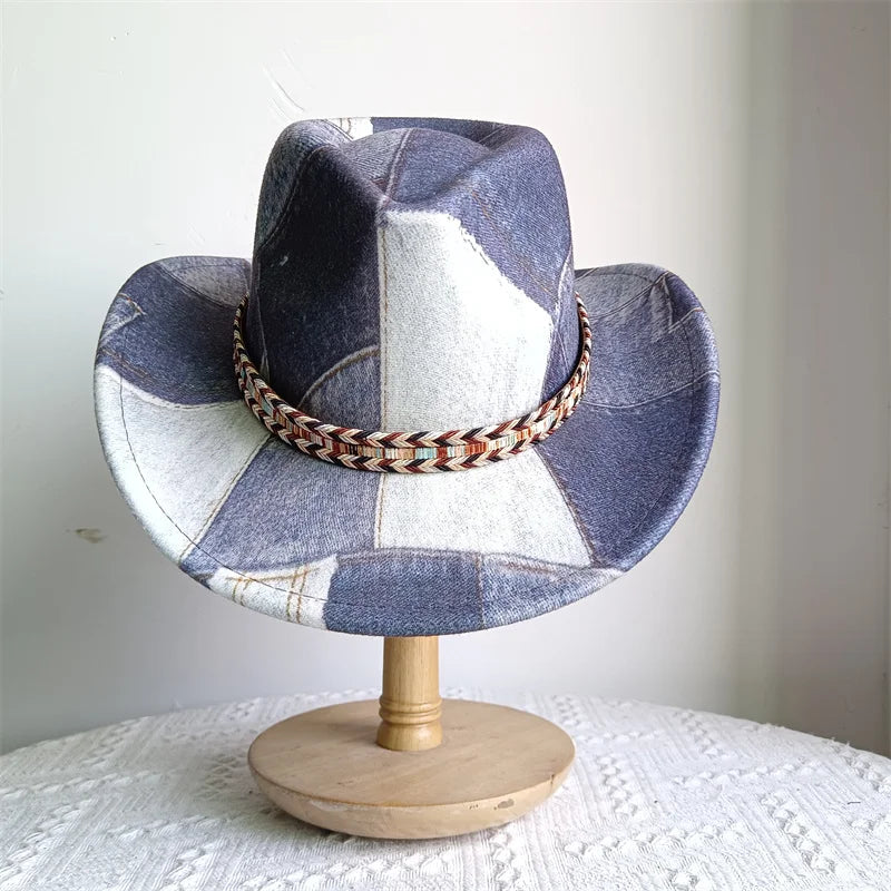 Ethnic Style Cowboy Hat Fashion Chic Unisex Solid Color Jazz Hat With Bull Shaped Decor