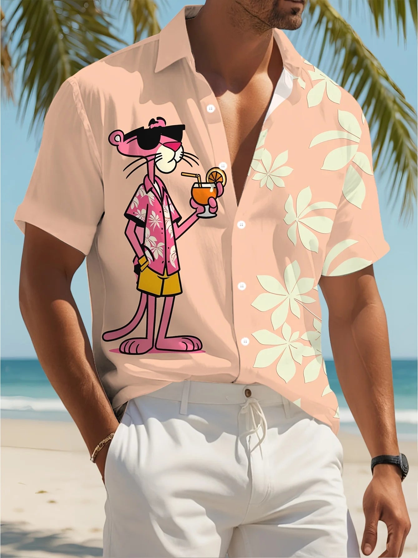 Men's  Cartoon leopard Graphic Print Short Sleeve Lapel Shirt Tops Men's Casual Button-Down Shirts For Summer Daily Wear Resort