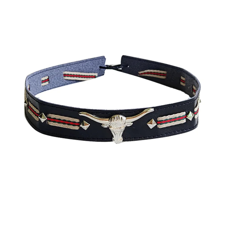 Ethnic Style Cowboy Hat Fashion Chic Unisex Solid Color Jazz Hat With Bull Shaped Decor