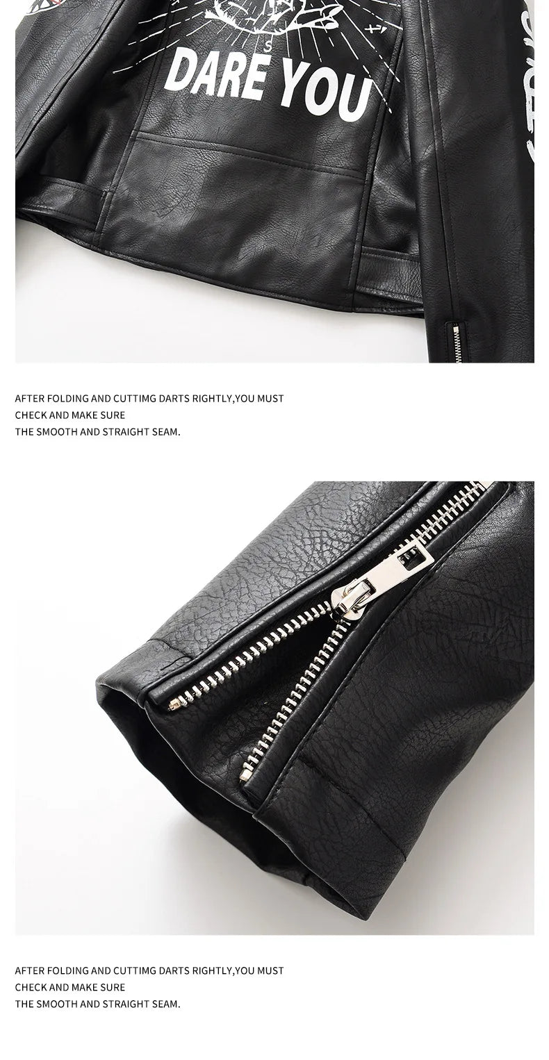 High Street Leather Jacket Women Rivet PU Leather Bomber Jacket Eyelet Print Punk Moto Biker Coat Outerwear Luxury Women Clothes