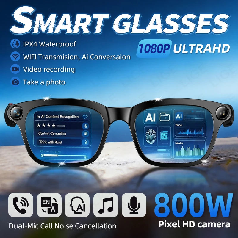 Smart AI Translation Smart Glasses 800W HD Camera 1080P Video WIFI transmission Bluetooth Call