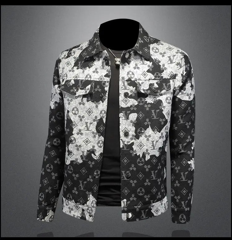 Men's spring and autumn denim jacket ins middle-aged and young casual jacquard jacket European station men's trendy top