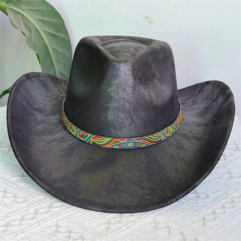 Faux Leather Western Cowboy Hats Men Women retro cowboy hats big brim cowgirl hat knight hat men. Australian