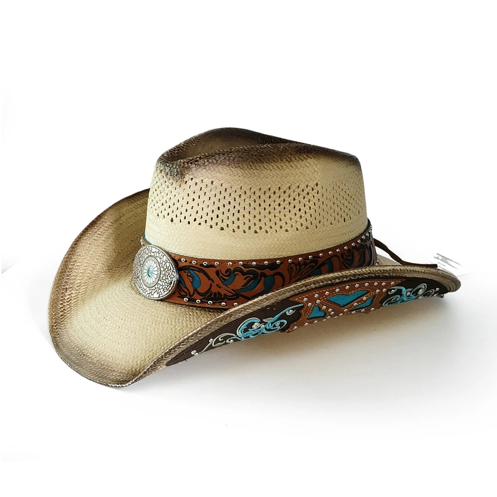 2025 Pentagram Retro Straw Hat for Women Men Curled Edge Vintage Western Cowboy Hat Summer Beach Sun Hat Sombrero Hombre