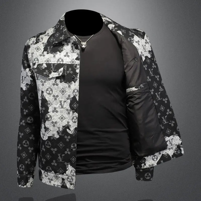 Men's spring and autumn denim jacket ins middle-aged and young casual jacquard jacket European station men's trendy top