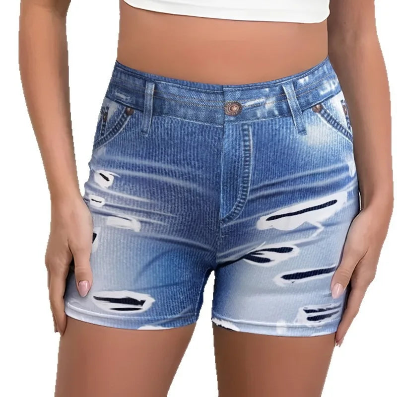 Girls Ripped Denim Shorts High Elasticity Hip Lifting Sports Shorts