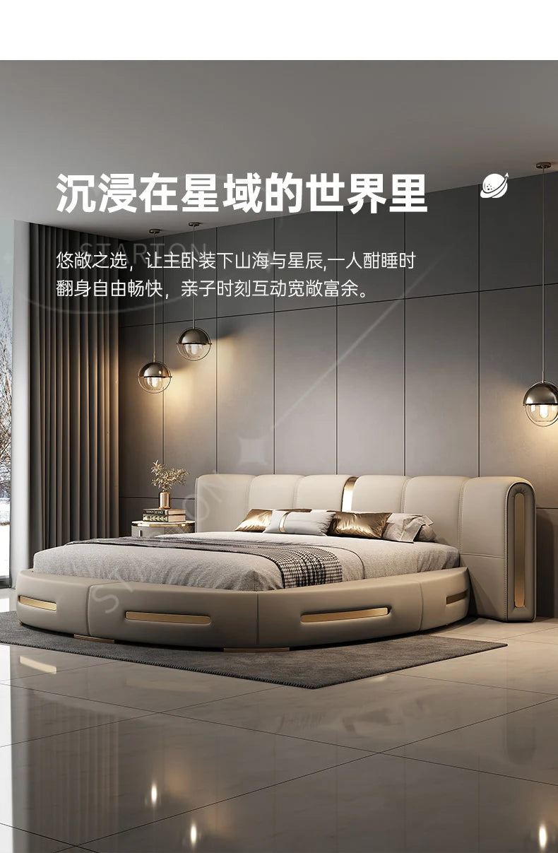 Round Full Bed Bedroom Frame, Queen Double Massage Bed, Luxury Sleeping Platform Beliche Home Furniture