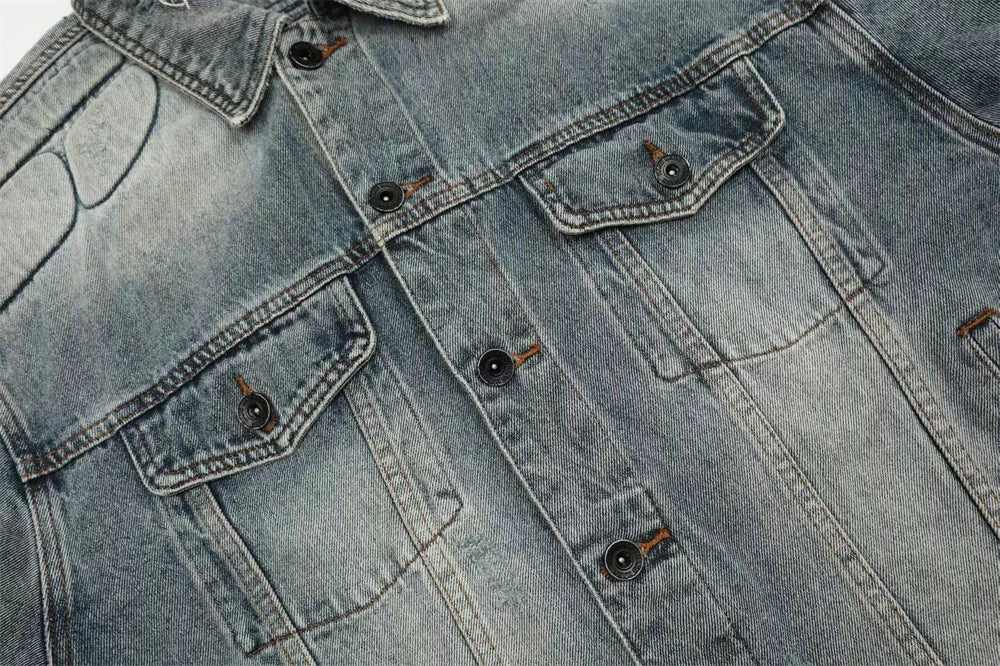 Kanye Co Branded Armor Hole Denim Jeans Jacket Men Women Nice Washed Heavy Fabric Unisex Jackets Coat