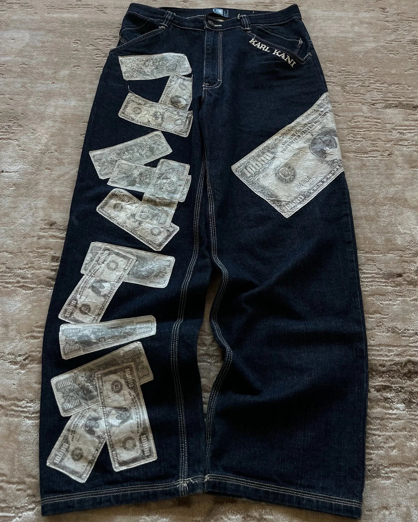 Money patches Streetwear High Waist Wide Trouser Black jean Streetwear Men Hip Hop Women Embroider Y2k Baggy Jeans