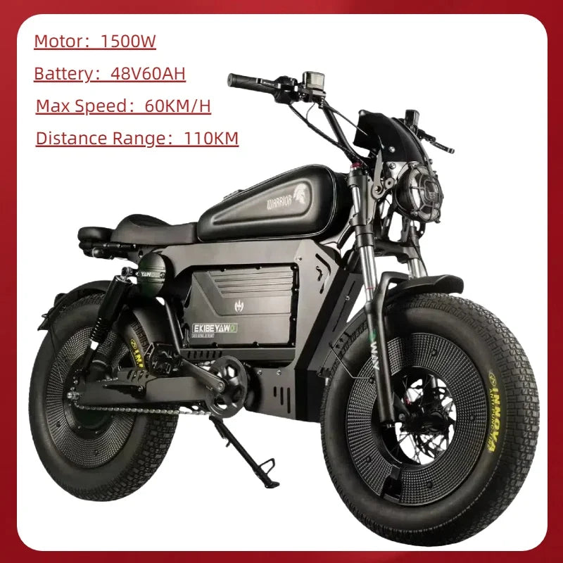 ZPW Black Warrior 1500W Motorbikes 48V 60AH Ebike Adult 20 inch Off-road Fat Tyre Electric Bike 3000w