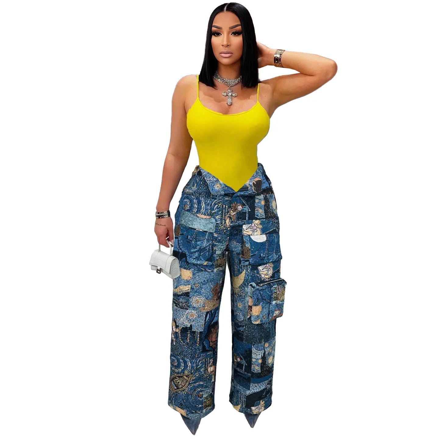 YAYA Vintage Wide Leg Jogger Pants Streetwear Cargo Active HipHop Sweatpants