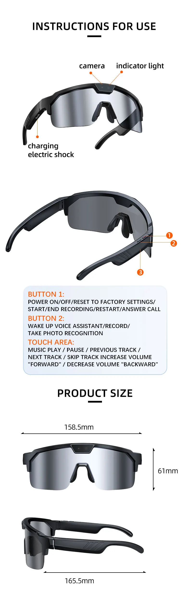 800W 4k HD Camera Smart Glasses Anti-shake Cycling Riding Shooting Dual Mic Noise Reduction & Windproof