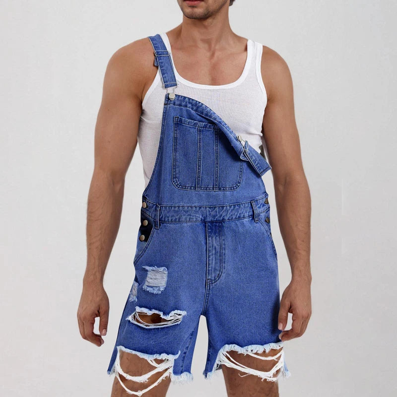 Men Jumpsuit Denim Shorts Summer Vintage Streetwear