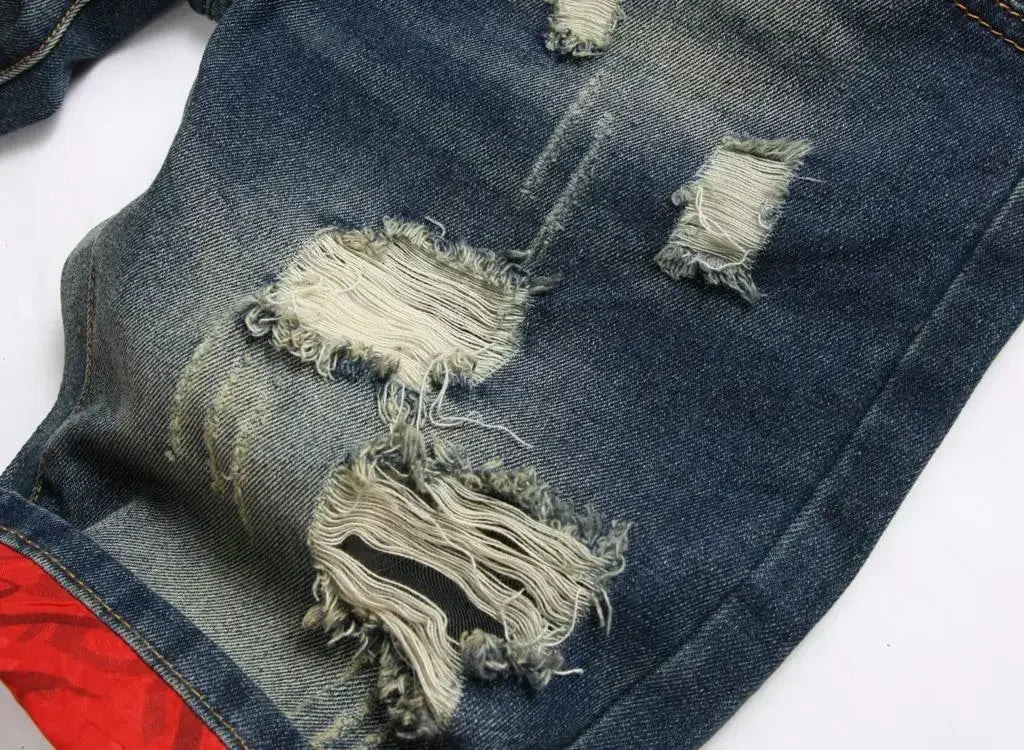Men Denim Shorts Casual Fashion Street Wear Ripped Hole Patches Distressed Male Straight Jeans Shorts