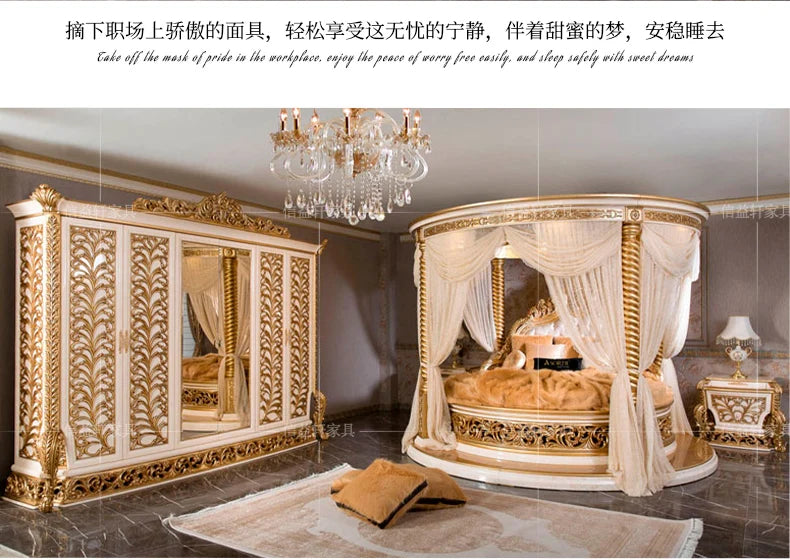 European Luxury Round Bed Design Aesthetics Romantic Comfortable Bed Castle King Size Muebles elegant