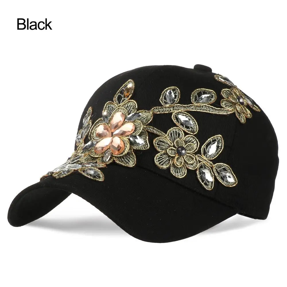 Diamond-studded Baseball Caps Cowboy Hat Cap Golden Flowers