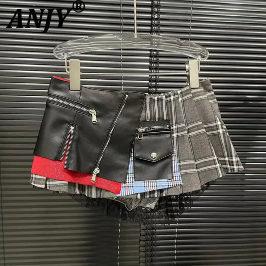 Women Trend Denim PU Leather Short Skirt Fashion Modern