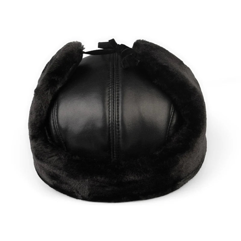 High Quality Genuine Leather Hats Winter First Layer Cowhide Warm Earmuffs Bomber Caps Plus Velvet Thicken Man Bone Caps Dad Hat