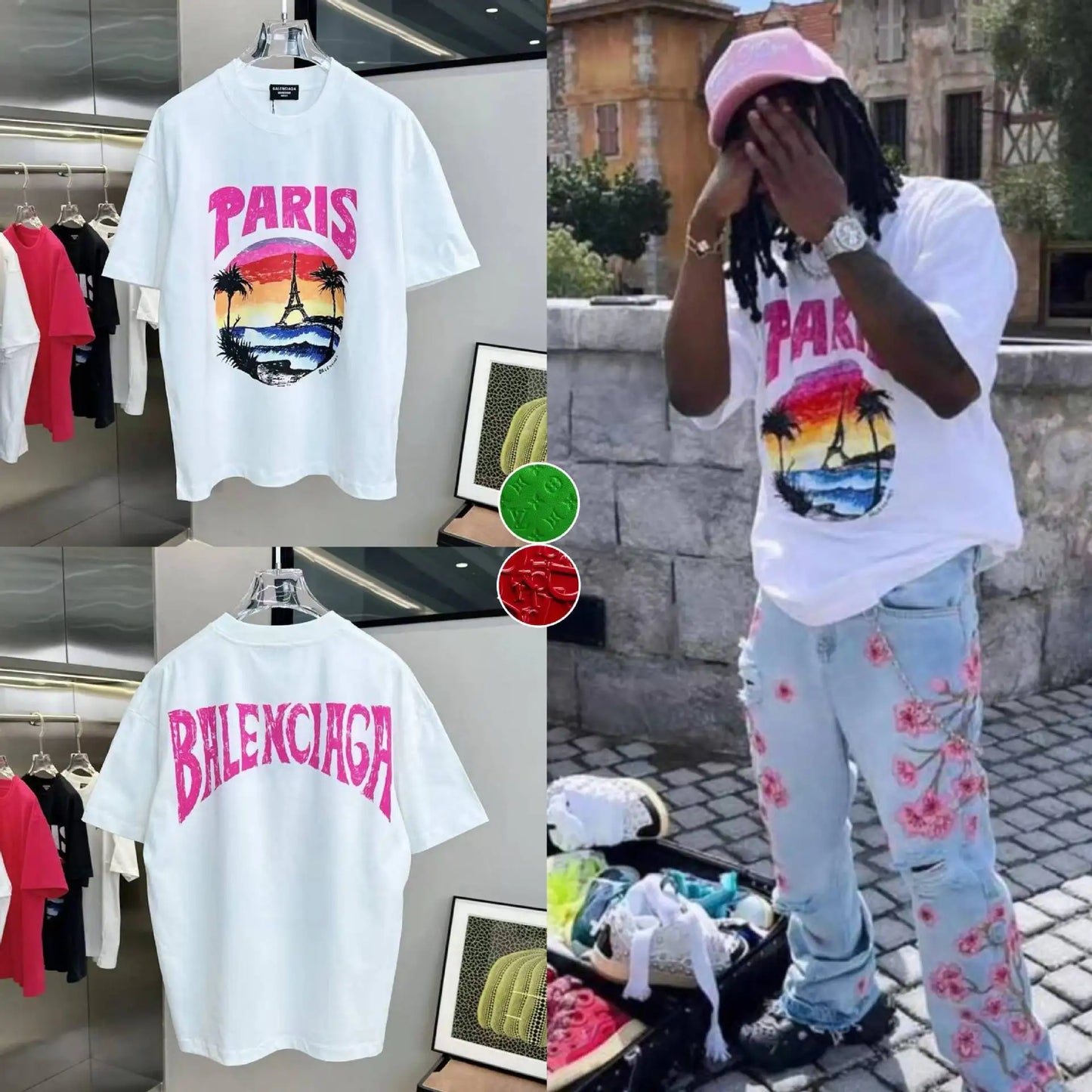 Men Jeans Print Straight Pants Men Denim Jean Button Pockets Pants Streetwear High Street Mid Waist Hole Spliced Spring Summer