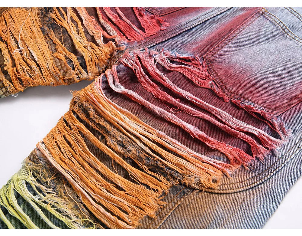 Men's colorful Ripped Graffiti Denim Pants Streetwear Loose Straight jeans