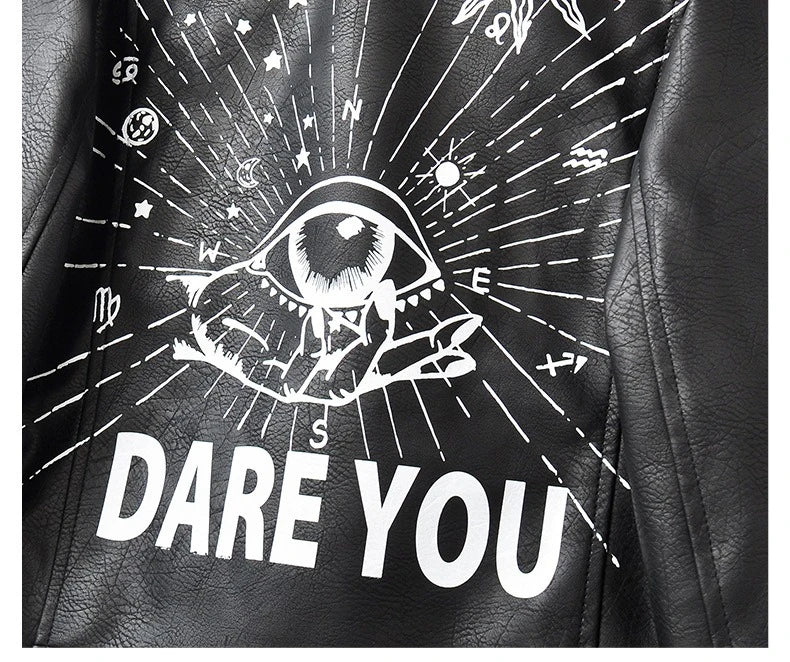 High Street Leather Jacket Women Rivet PU Leather Bomber Jacket Eyelet Print Punk Moto Biker Coat Outerwear Luxury Women Clothes