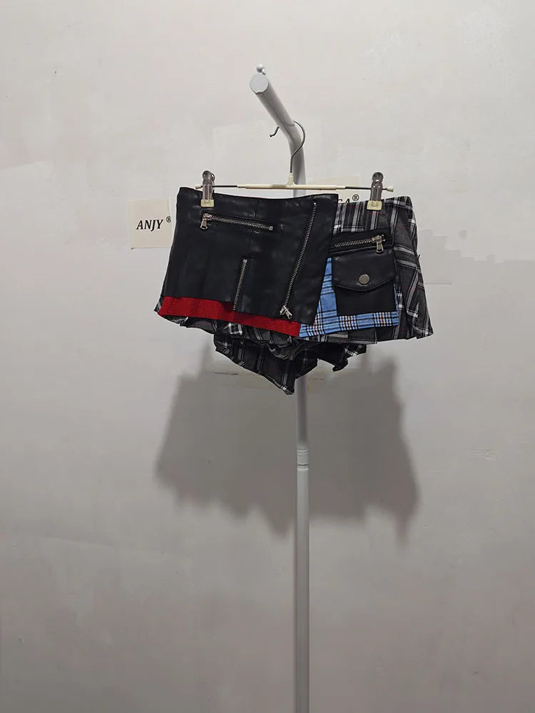 Women Trend Denim PU Leather Short Skirt Fashion Modern