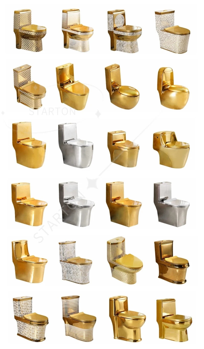 Royal Luxury Style Bathroom Ceramic Water Closet Floor Mounted Gold Color Wash Basin Pedestal Sink Two Piece Toilet Commode Set