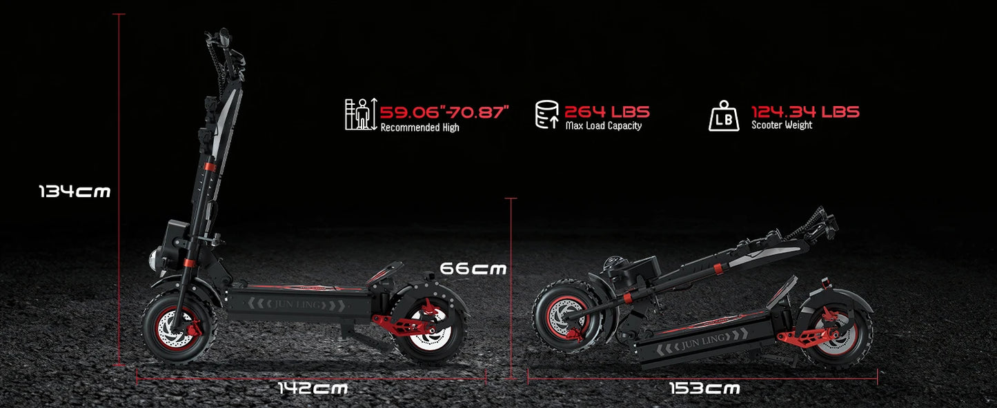 1000W Foldable Adult Electric Scooter 60V 40AH Dual Motor Max Range 74.5 Miles Speed 52.8Mph 13'' All Terrain Electric Scooter