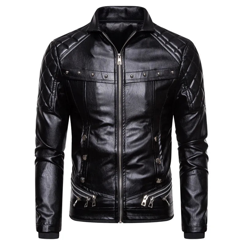 Motorcycle Leather Jacket Men Turn Down Fur Collar Slim Fit Warm PU Bomber Jackets Coats Mens Bikers