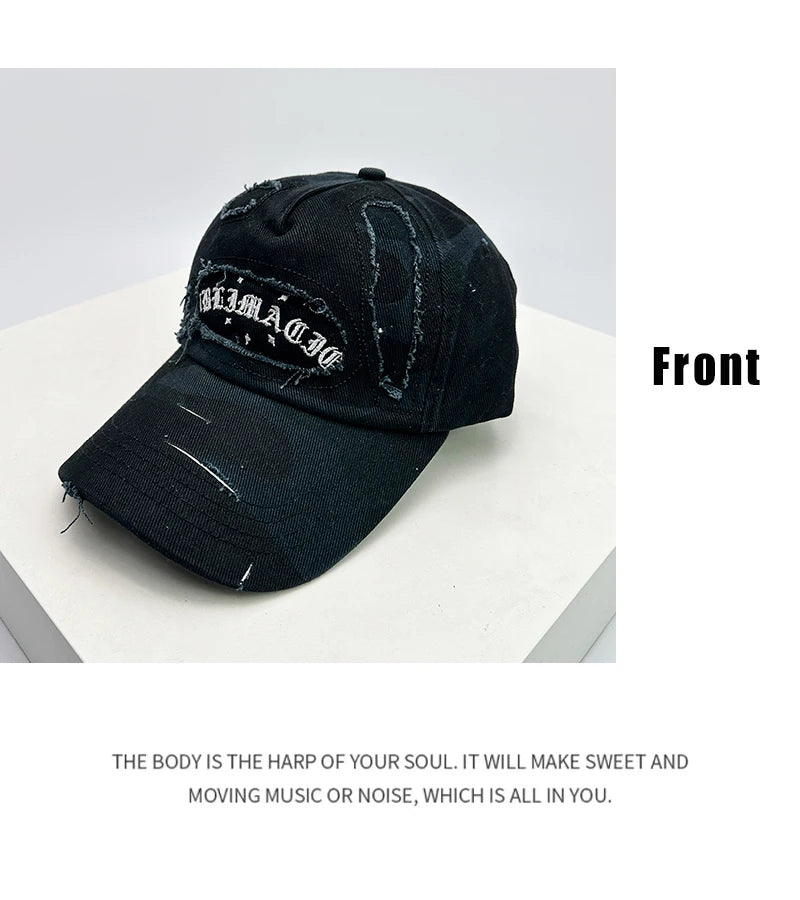 Unisex Broken Style Sanskrit Embroidery Baseball Hats Versatile American Sunshade Camouflage Peaked Caps