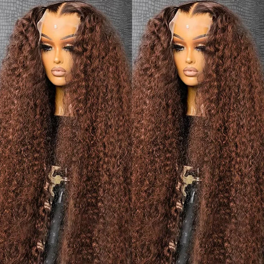 Chocolate Brown 13X6 Human Hair Wigs Hd Lace Frontal Wig Deep Wave Lace Front Wig Curly Colored PrePlucked Brazilian Wig 30 Inch