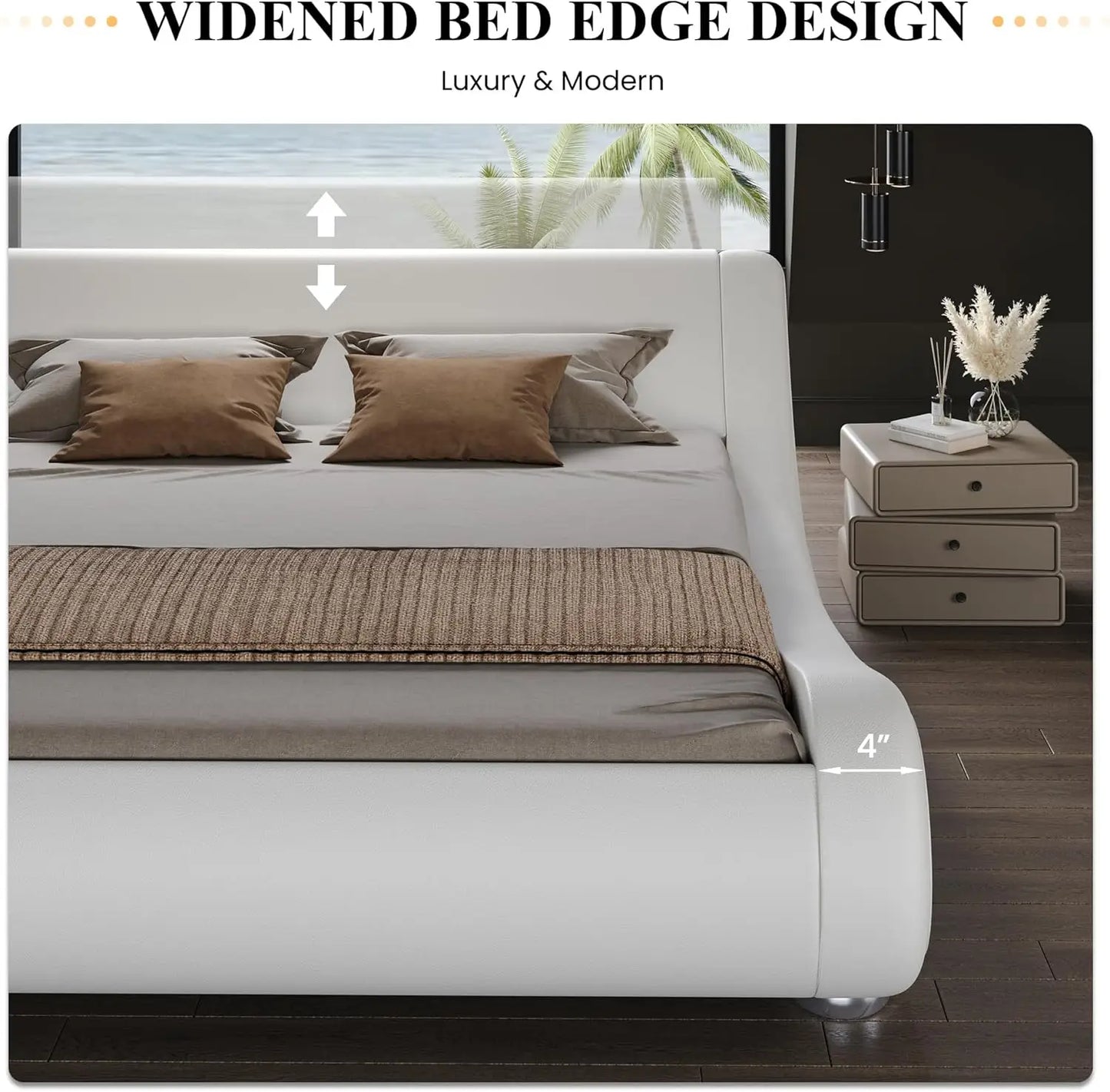 Bed Frame with Faux Leather Ergonomics Headboard, No Box Spring Needed & Easy Assembly