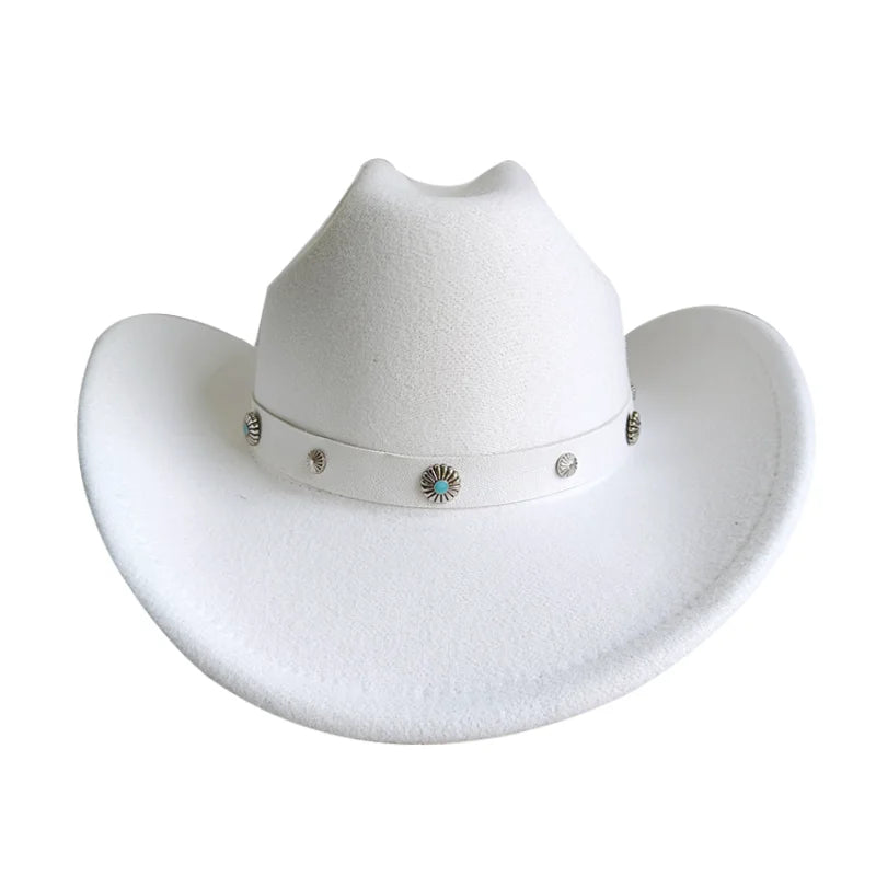 Ethnic Style Cowboy Hat Fashion Chic Unisex Solid Color Jazz Hat With Bull Shaped Decor