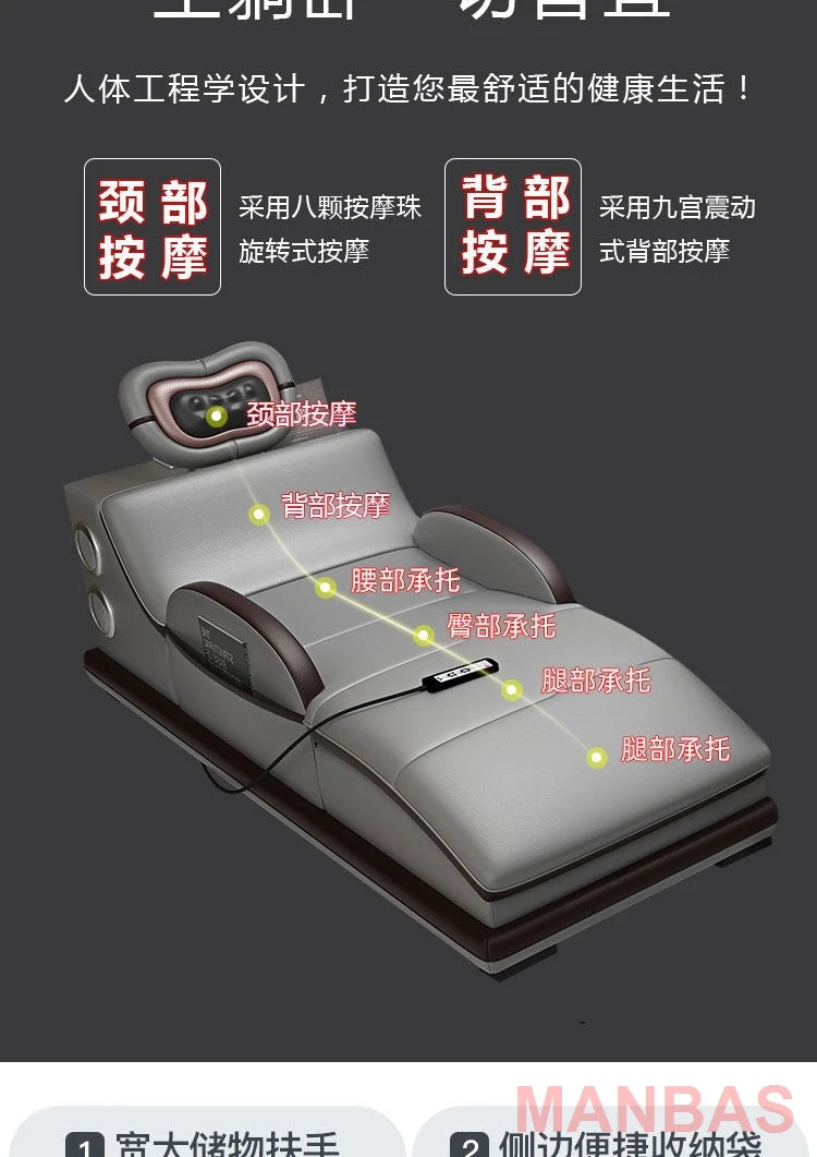 Italian Genuine Leather Sectional Sofa with Bluetooth, Speaker, Functional Headrest, Massage Chaise L Shape Corner